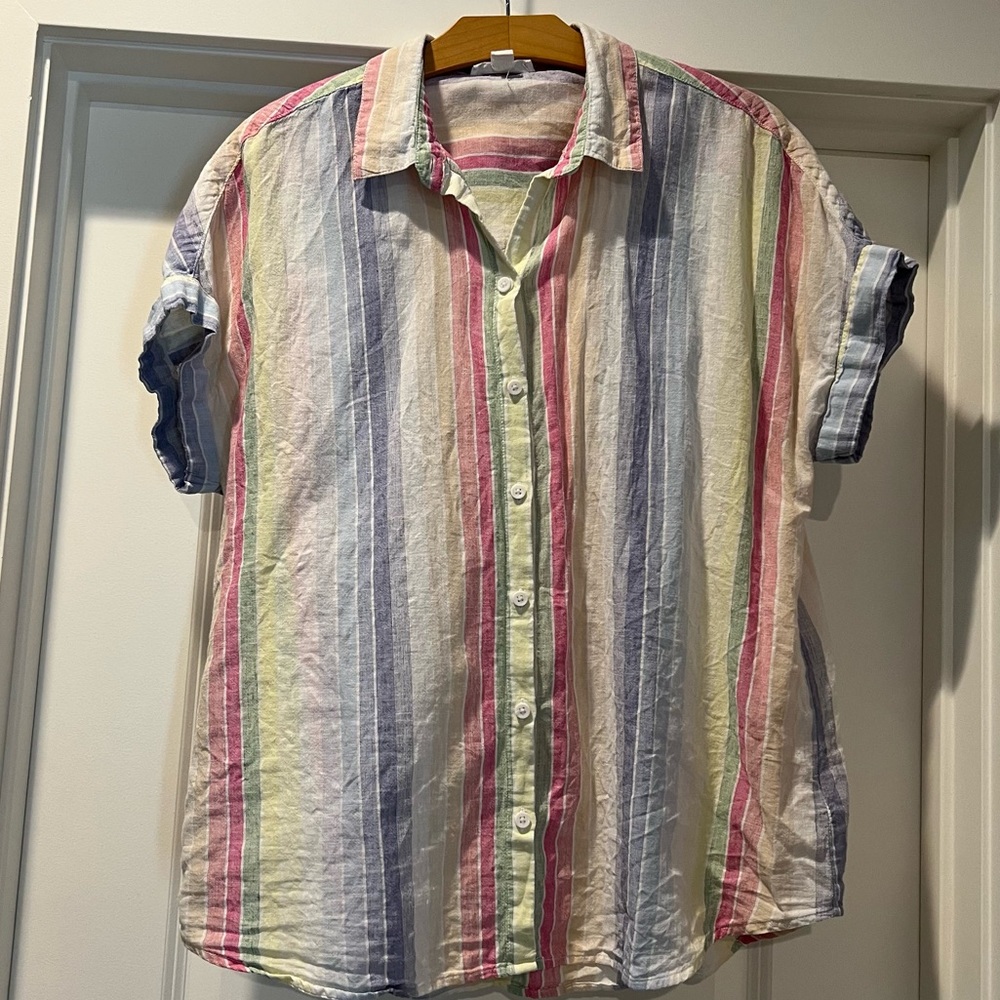 Pastel Striped Short Sleeve Shirt Size Large